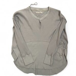 We The Free Light Gray Waffle Knit V-Neck Pullover